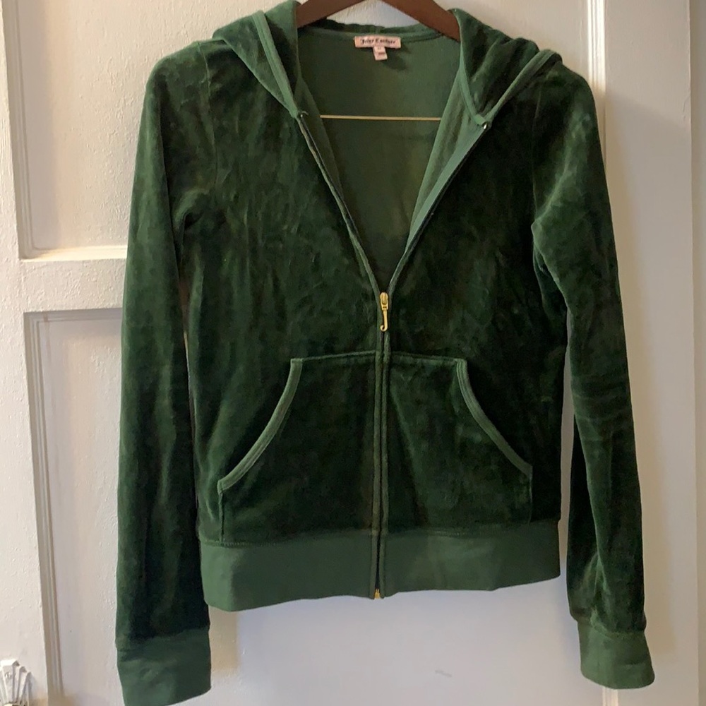 Y2K VINTAGE JUICY COUTURE GREEN VELOUR TRACKSUIT HOODIE JACKET SZ M VELVET PLUSH - Picture 5 of 16